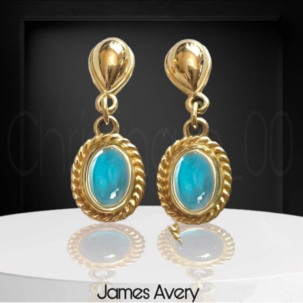 14k gold RARE James Avery dangle earrings chaceldony or topaz NEW
